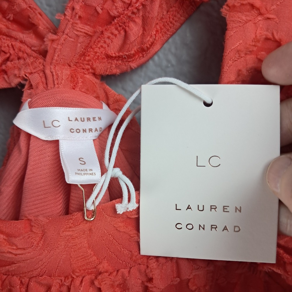 Lauren Conrad Coral Top Ruffle Sleeve Textured Blouse Casual Cute Size S NWT - Picture 5 of 11